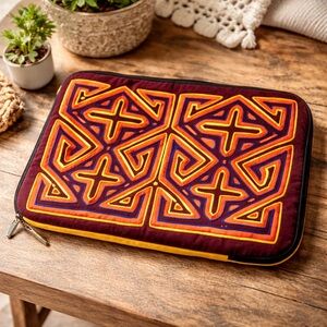 Vintage Kuna Mola Laptop Sleeve Clutch Handmade Panama Textile Boho